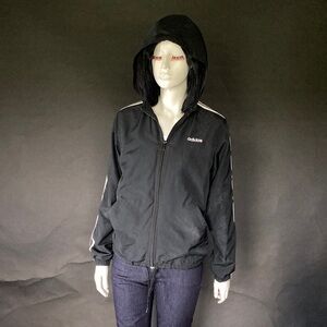 Adidas Black Zip-Up Hoodie with White Stripes | Size Large